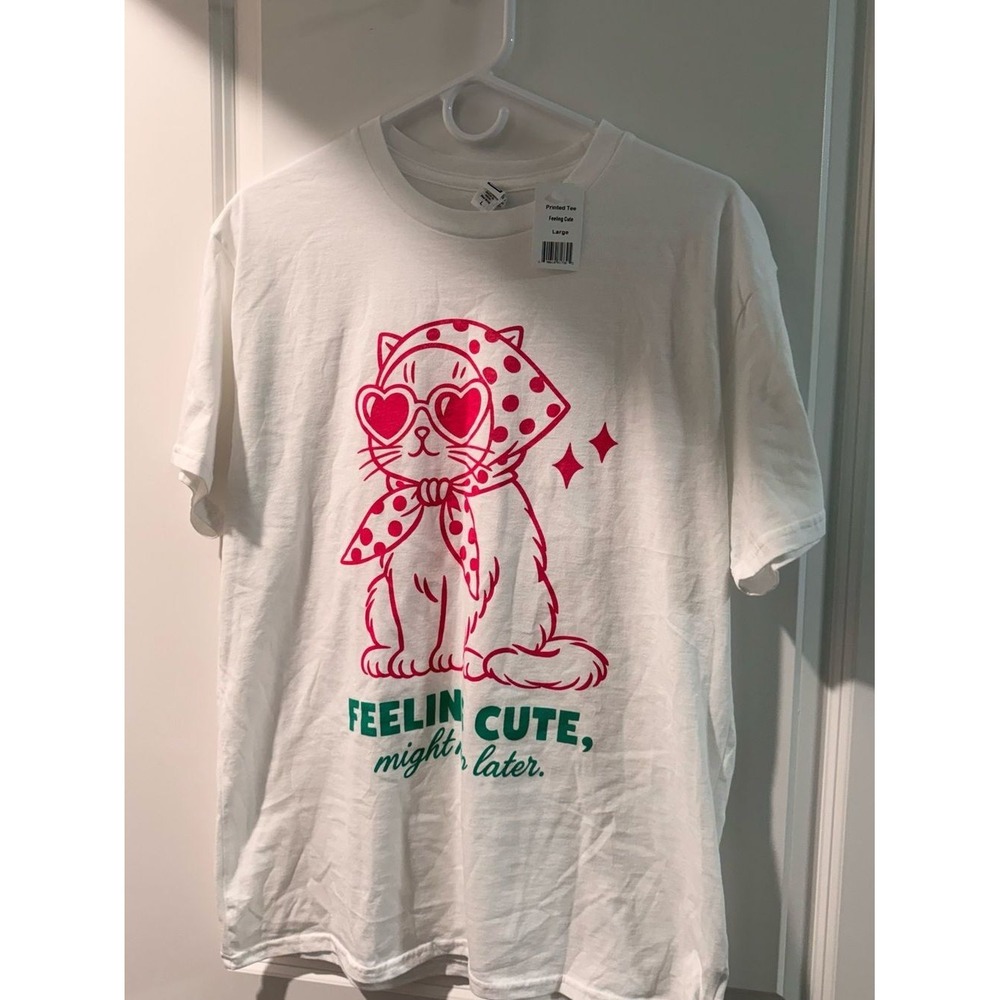 Brisco Brands Feeling Cute Might Nap Later Cat Graphic T-Shirt L NWT - Picture 1 of 4